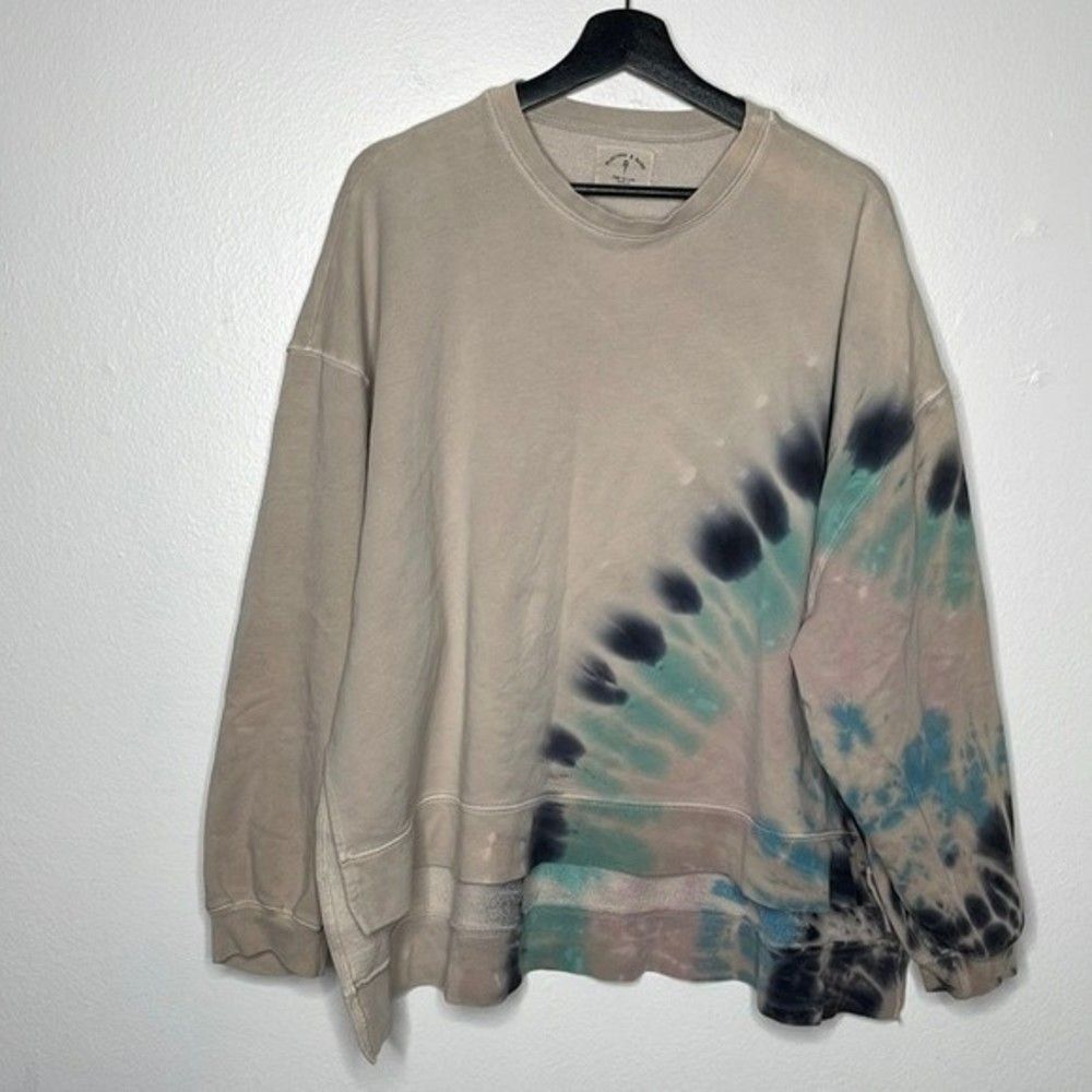 Electric & Rose Womens Size Large Beige Neutral High Low Neil Tie Dye Sweatshirt